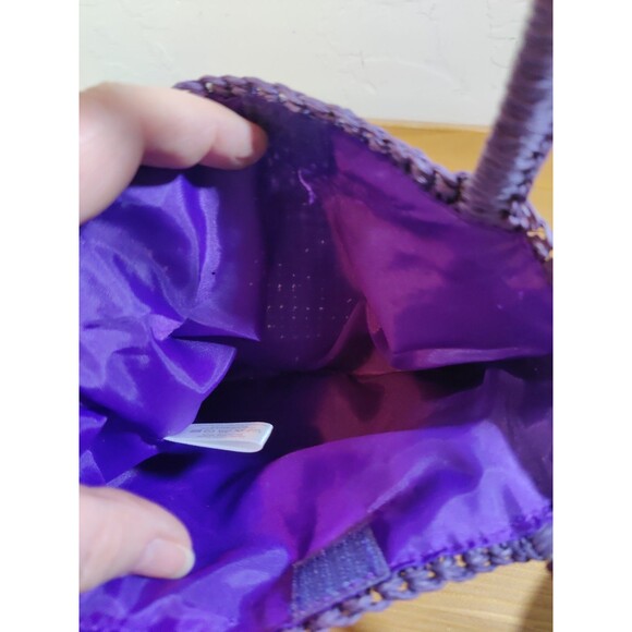 Vtg Purple Paper Straw Woven Purse Floral Embroidered National Trust England - Picture 5 of 8